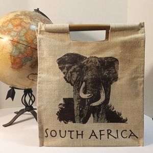 South Africa Elephant Burlap wood handle Tote
